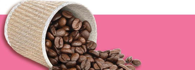 spilled coffee beans on pink